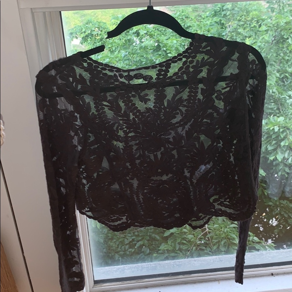 See through dark grey blouse